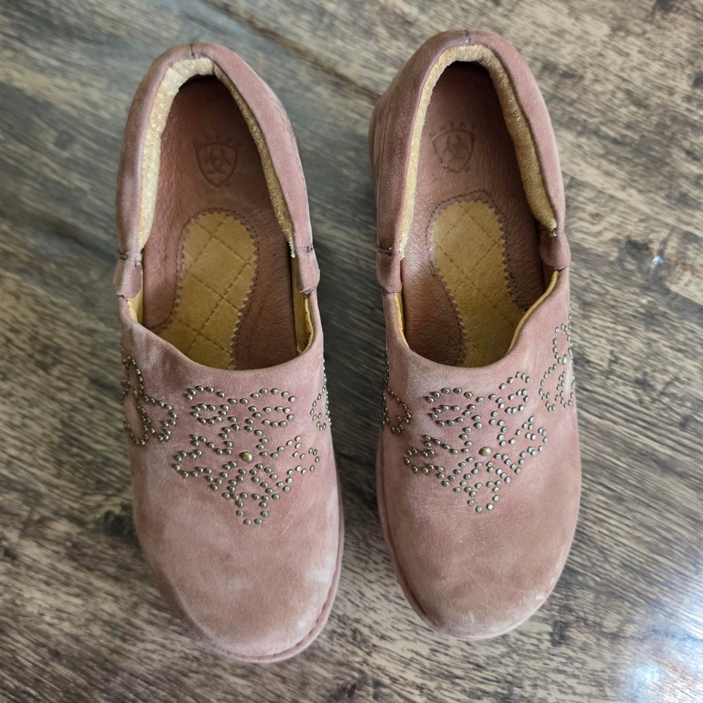 ARIAT Clogs Women 6B Pink Studded Leather‎ Western Slip On Platform Mules 21203